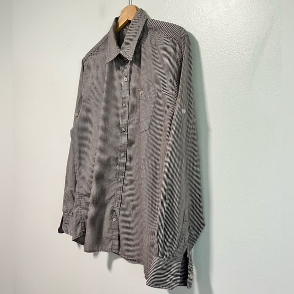 Max Brown & White Micro Gingham Long Sleeve Shirt - Men’s L - Picture 2 of 14